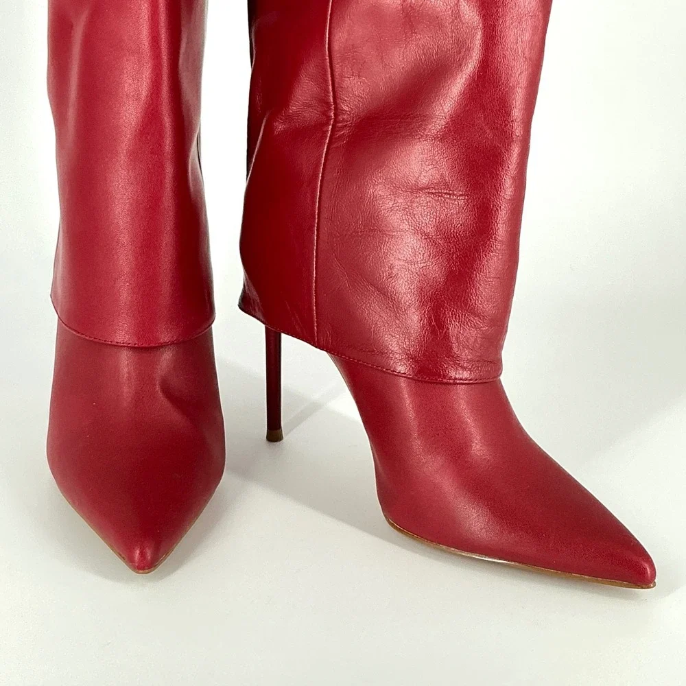 Steve Madden Size 6‎ Smith NEW Red Leather Foldover Pointed Stiletto Boots $200